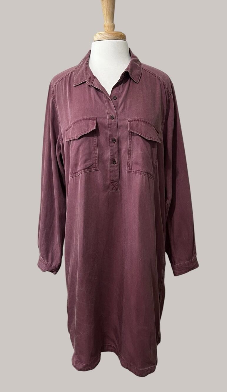 Old Navy Women's XL Tencel Chambray Shirt Dress Pockets Casual Wine
